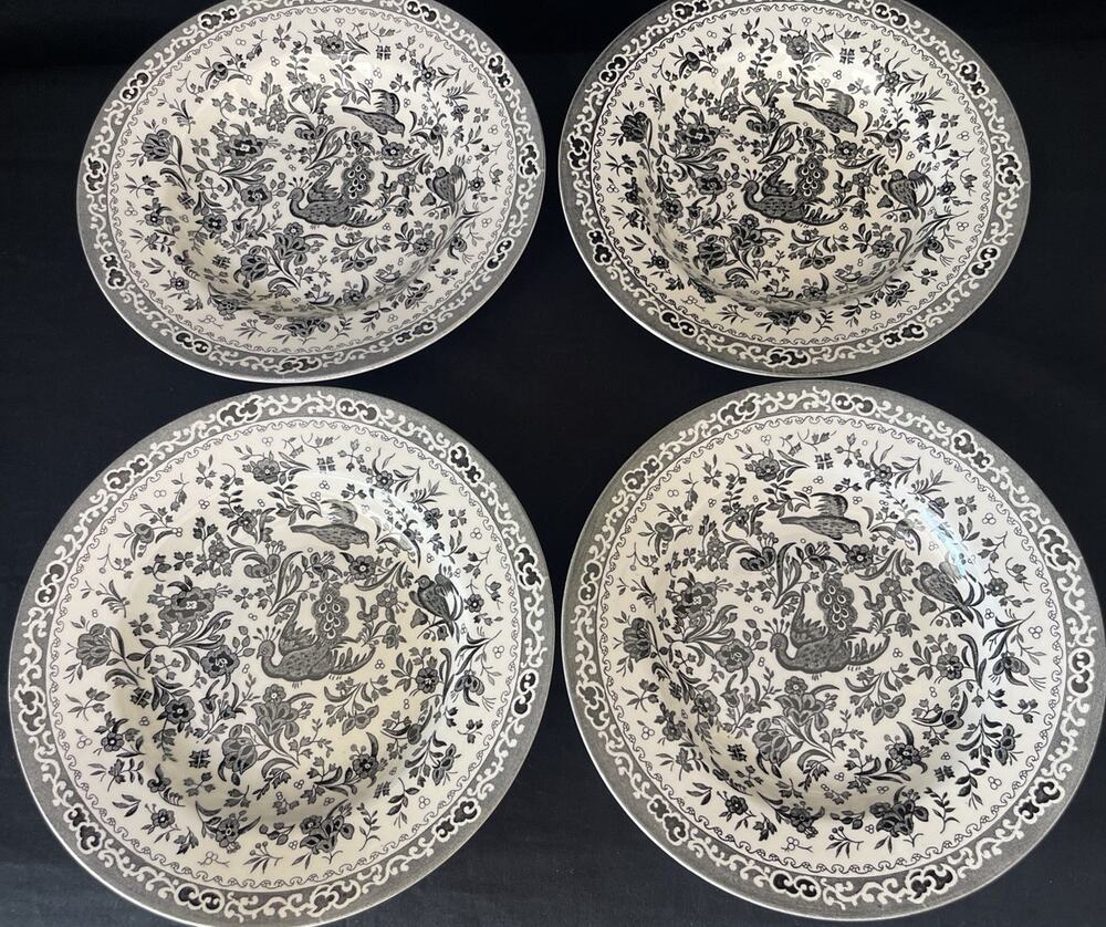 RARE Burleigh Black Regal Chinese Peacock Stonewall Kitchen Set of Bowls England